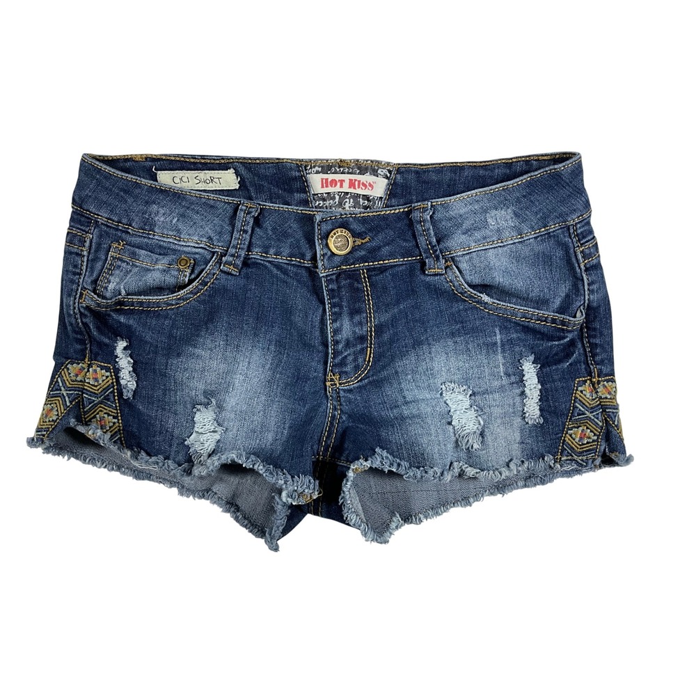 Hot Kiss Cici Short Denim Distressed Embroidered Low Rise Jean Shorts Juniors 5